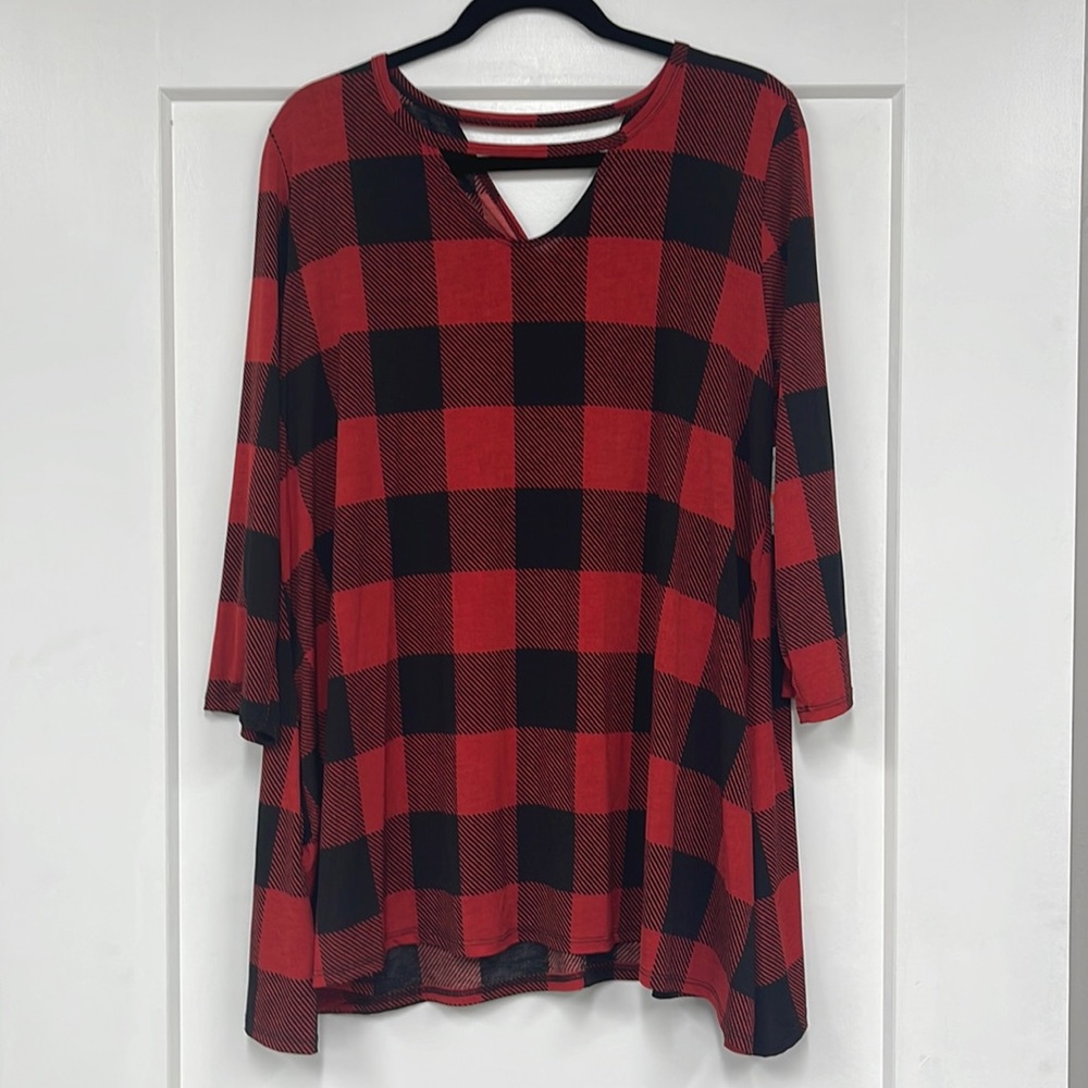 Red and black buffalo plaid dress shirt.